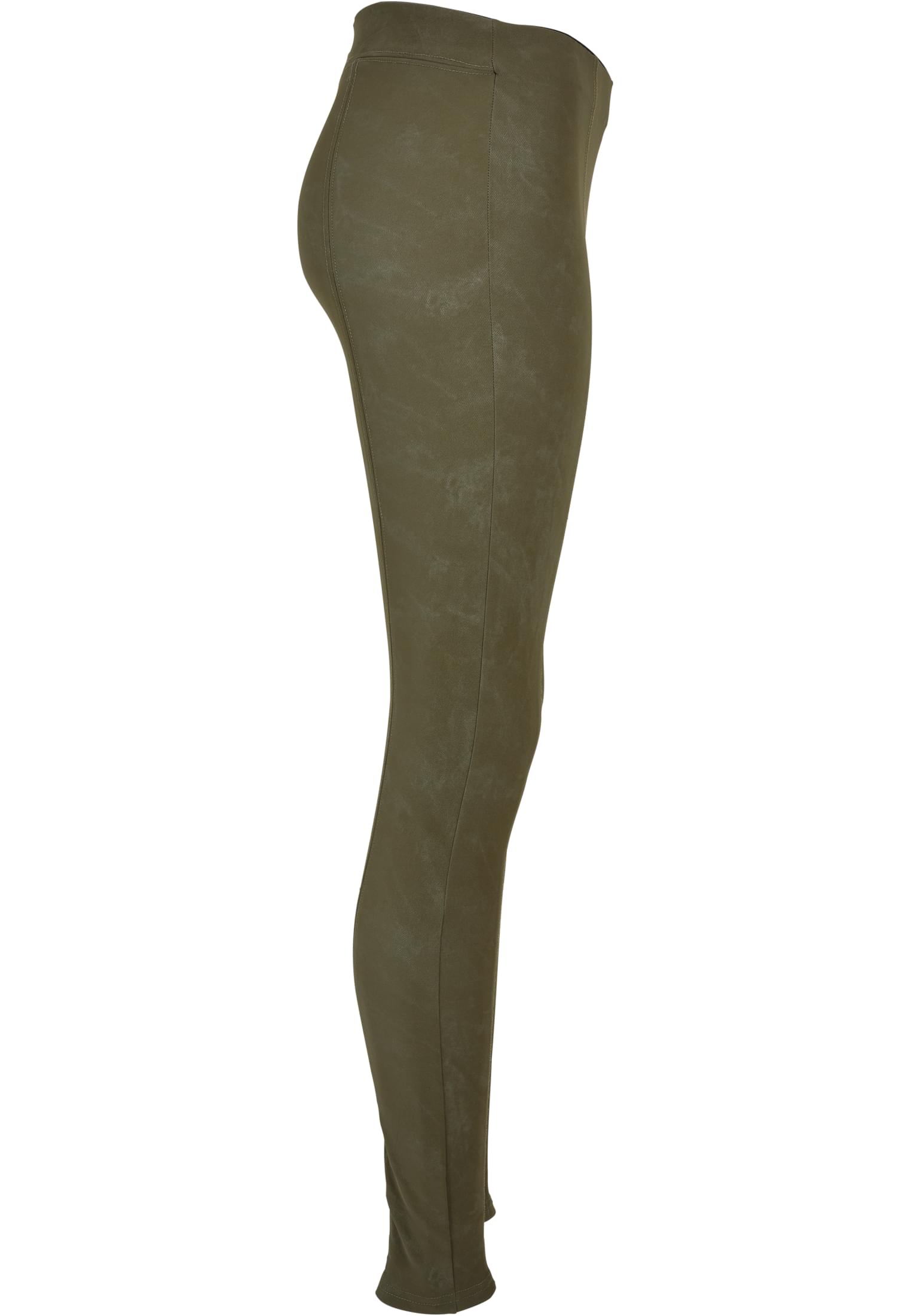 Damen Ladies Washed Faux Leather Pants in Farbe olive