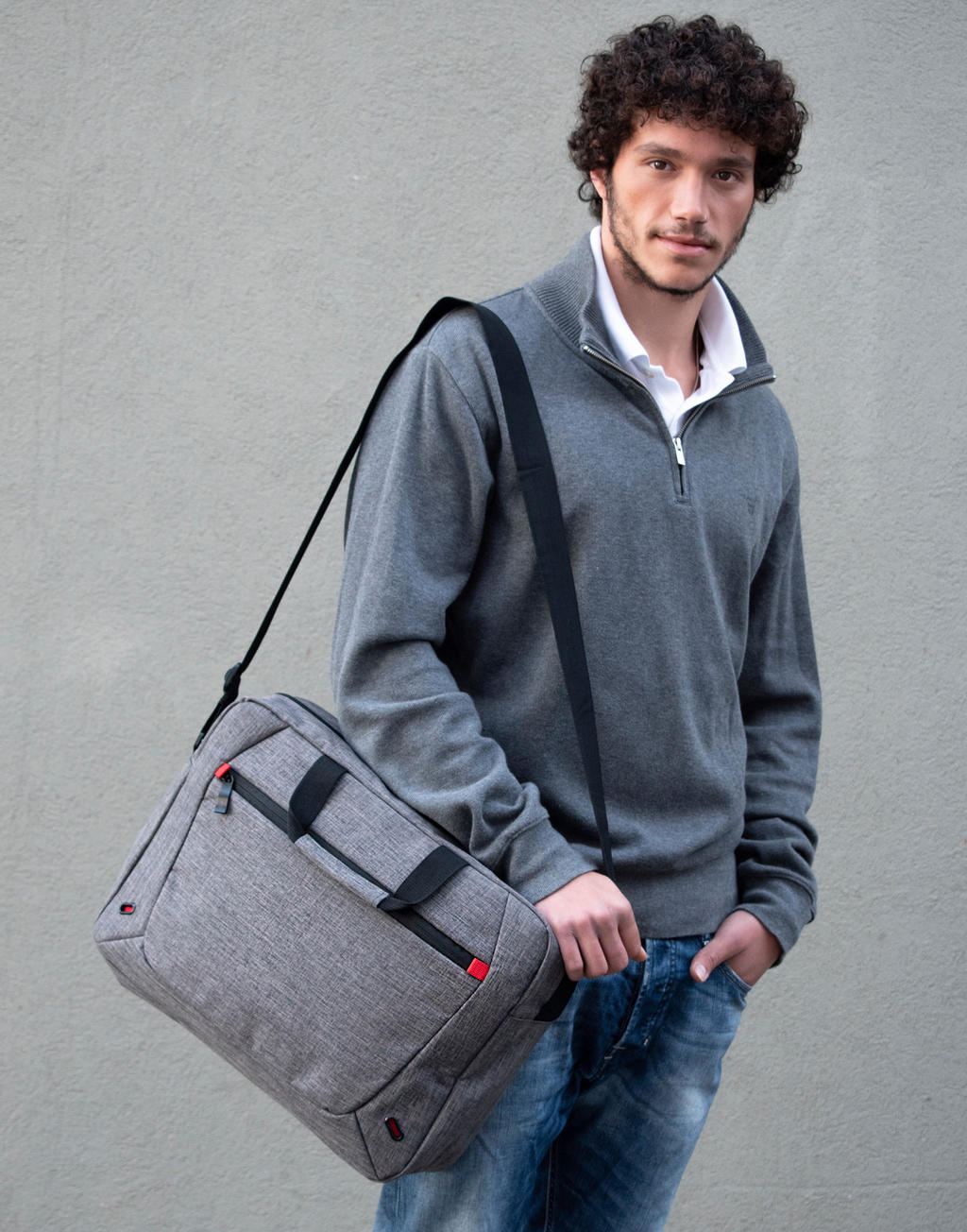  Marseille Messenger Laptop Bag in Farbe Grey Melange/Red
