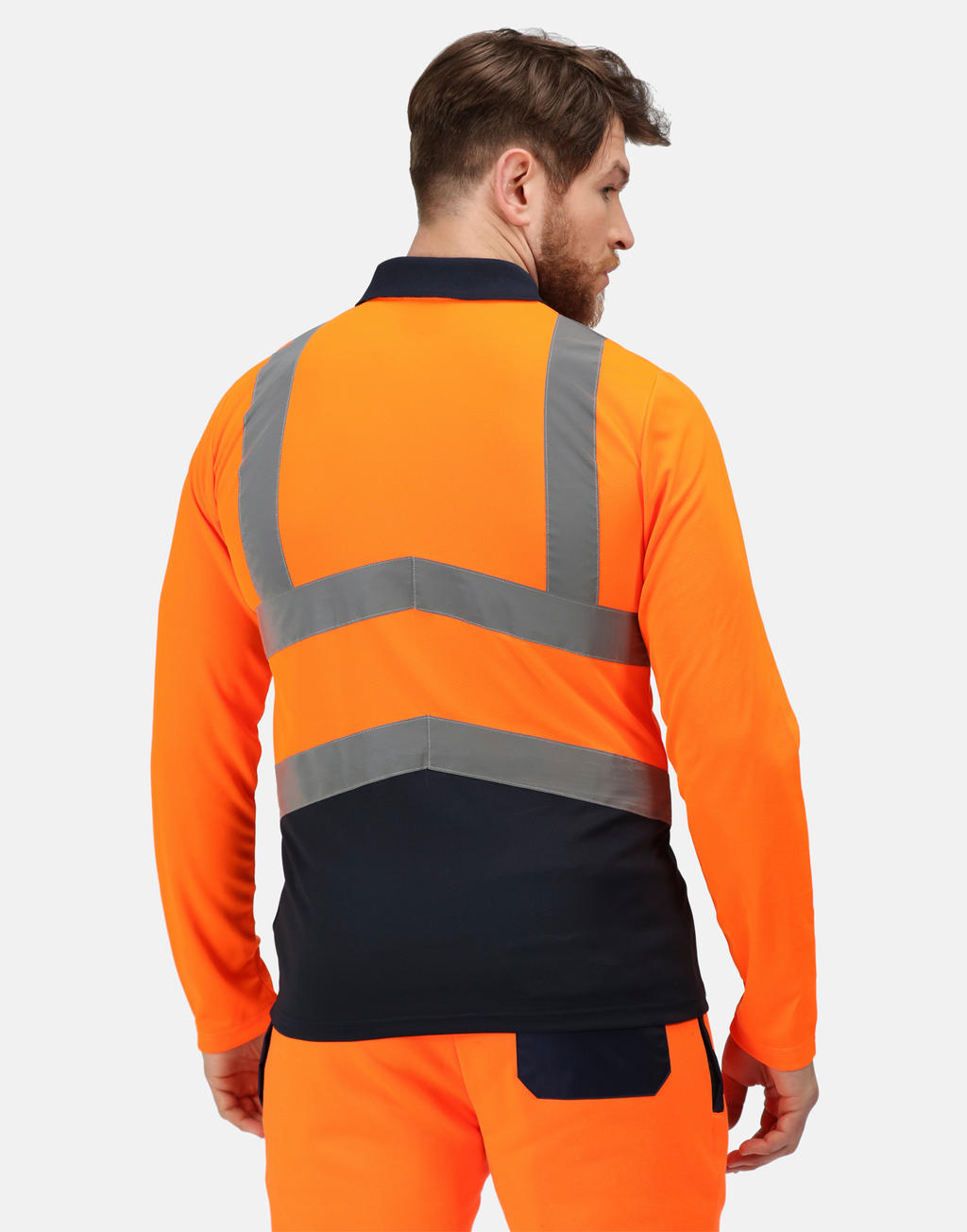  Pro Hi Vis Poloshirt LS in Farbe Orange/Navy