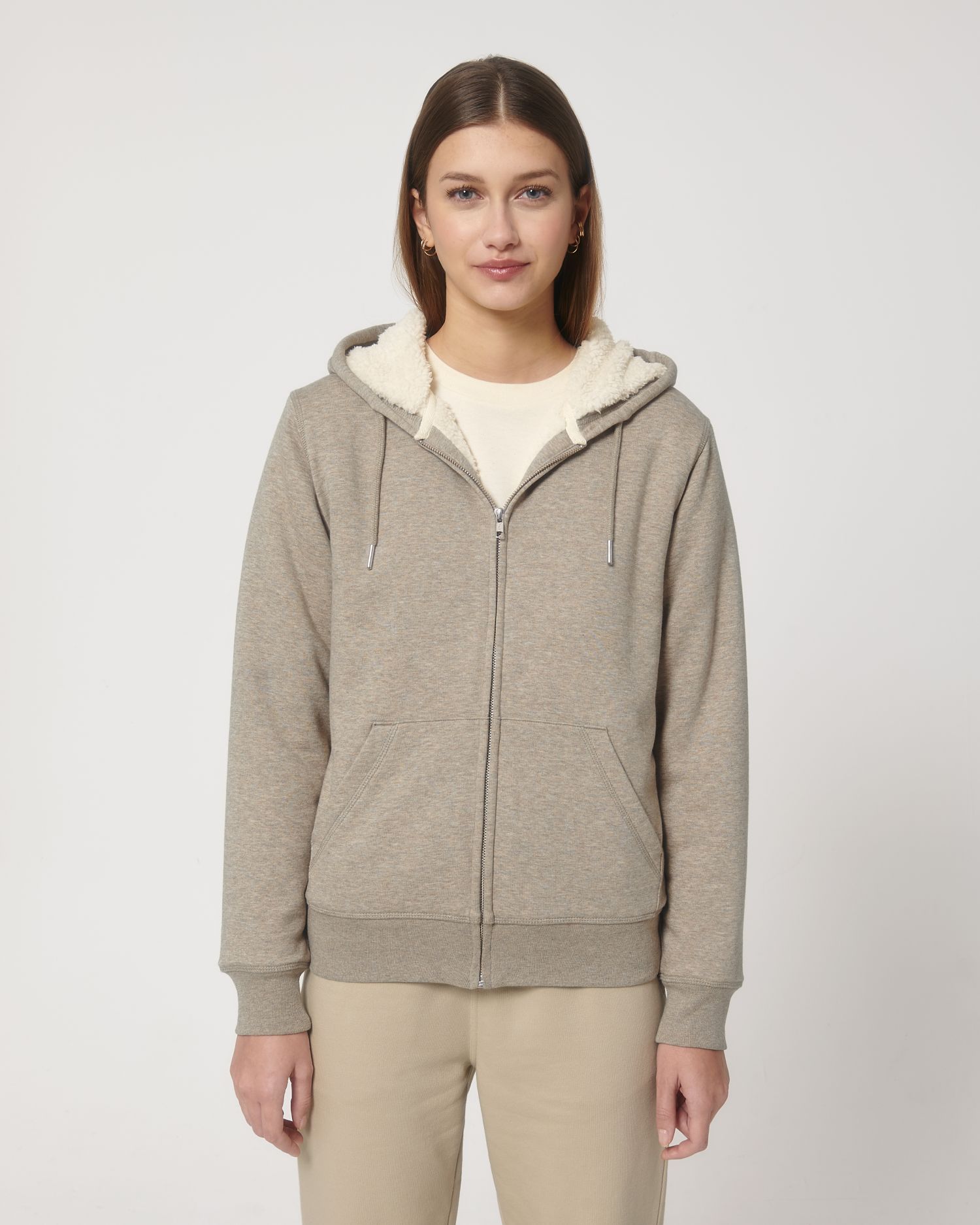 Zip-thru sweatshirts Hygger Sherpa in Farbe Heather Sand