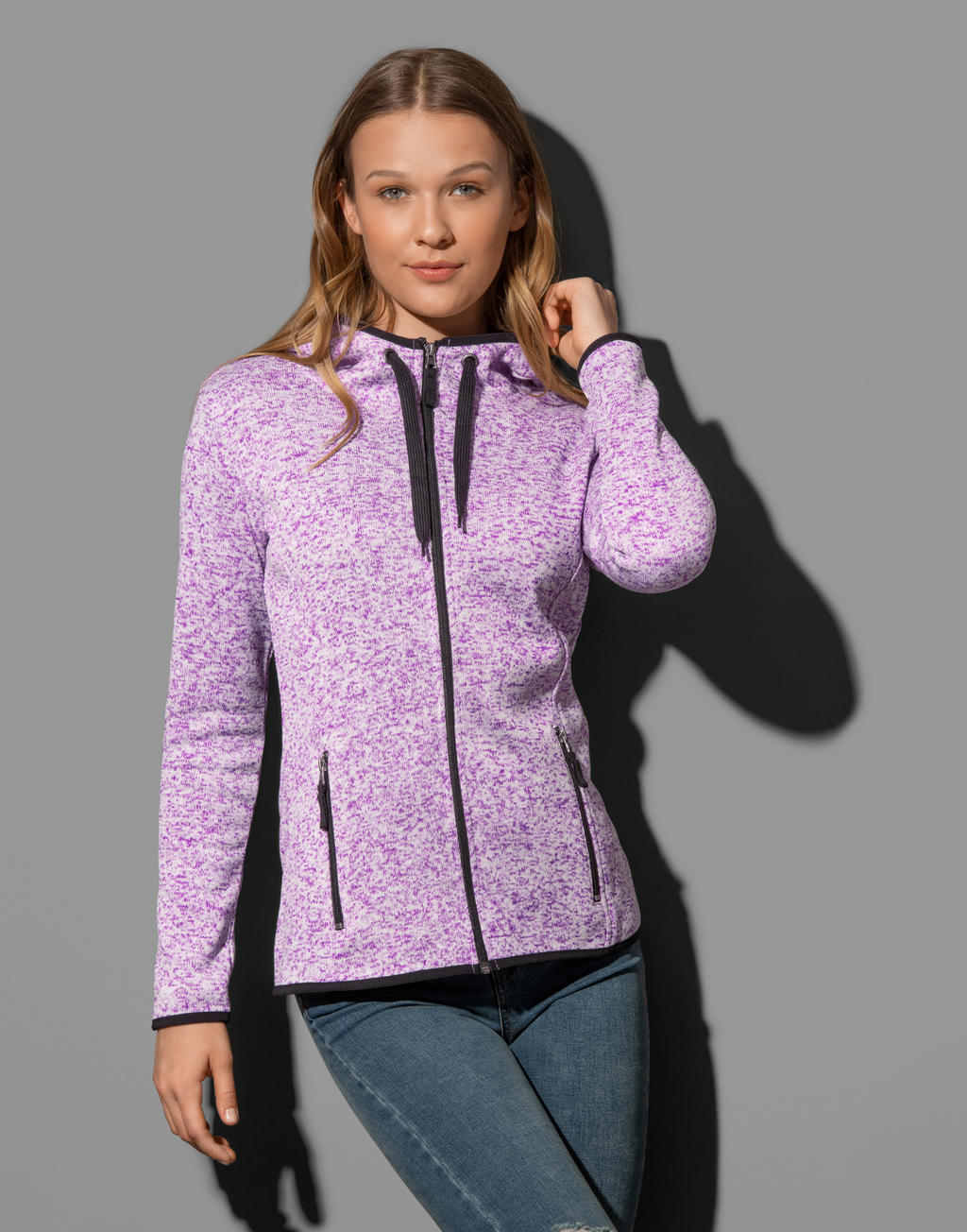  Knit Fleece Jacket Women in Farbe Light Grey Melange