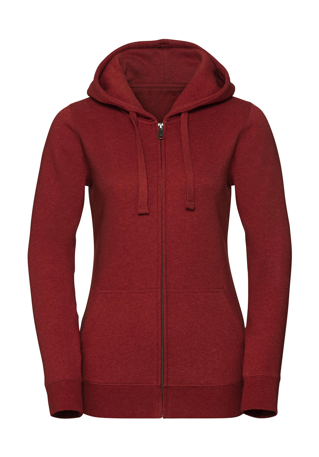  Ladies Authentic Melange Zipped Hood Sweat in Farbe Brick Red Melange