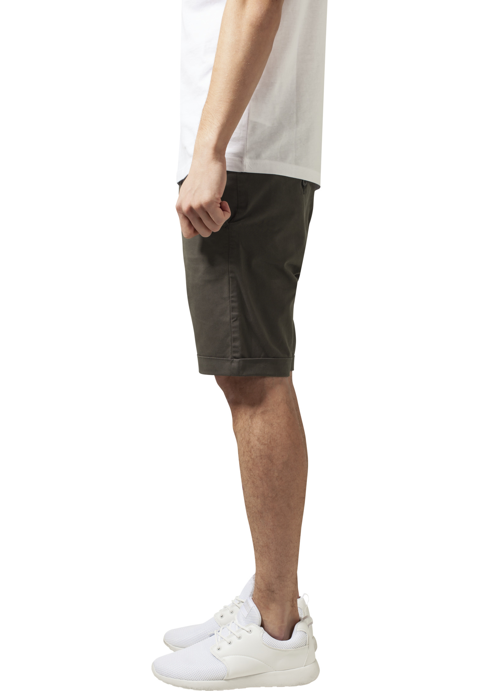 Cargo Hosen & Shorts Stretch Turnup Chino Shorts in Farbe dark olive