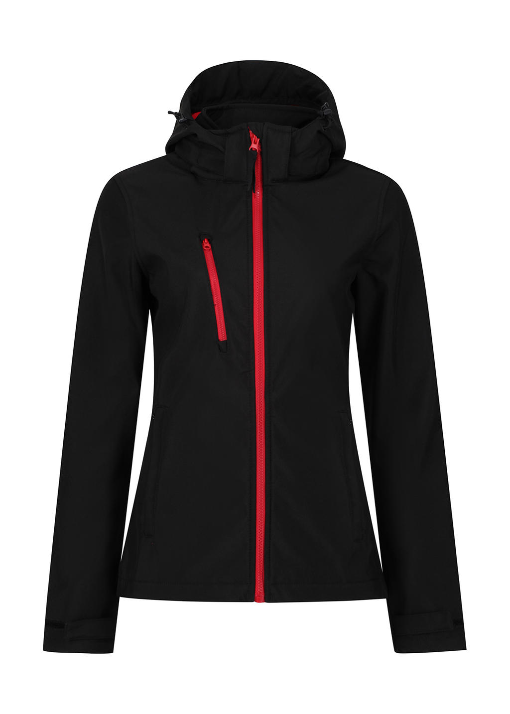  Womens Venturer 3-Layer Hooded Softshell Jacket in Farbe Black/Red