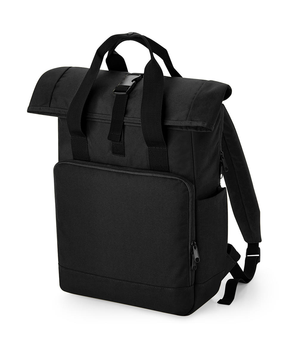  Recycled Twin Handle Roll-Top Laptop Backpack in Farbe Black