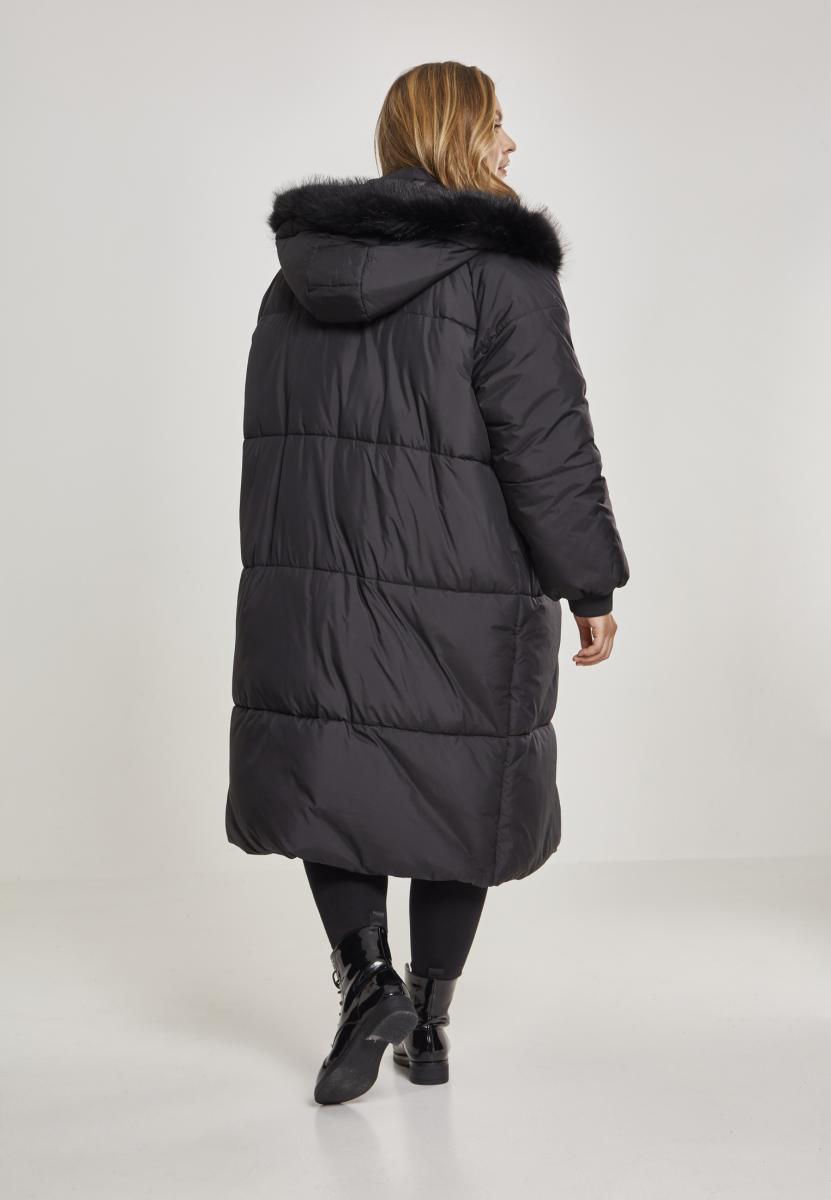 Curvy Ladies Oversize Faux Fur Puffer Coat in Farbe blk/blk