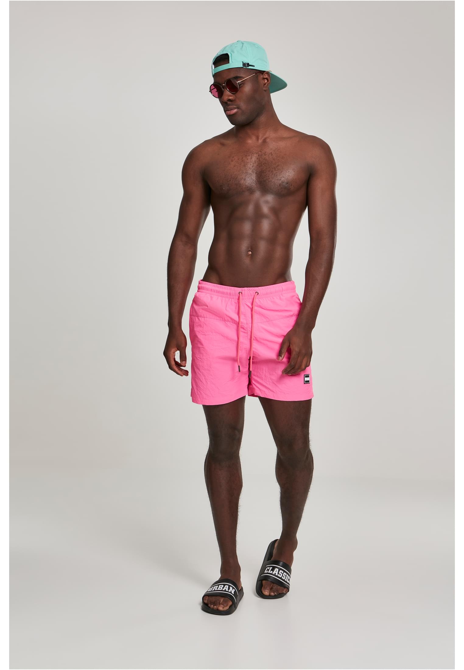 Plus Size Block Swim Shorts in Farbe neonpink