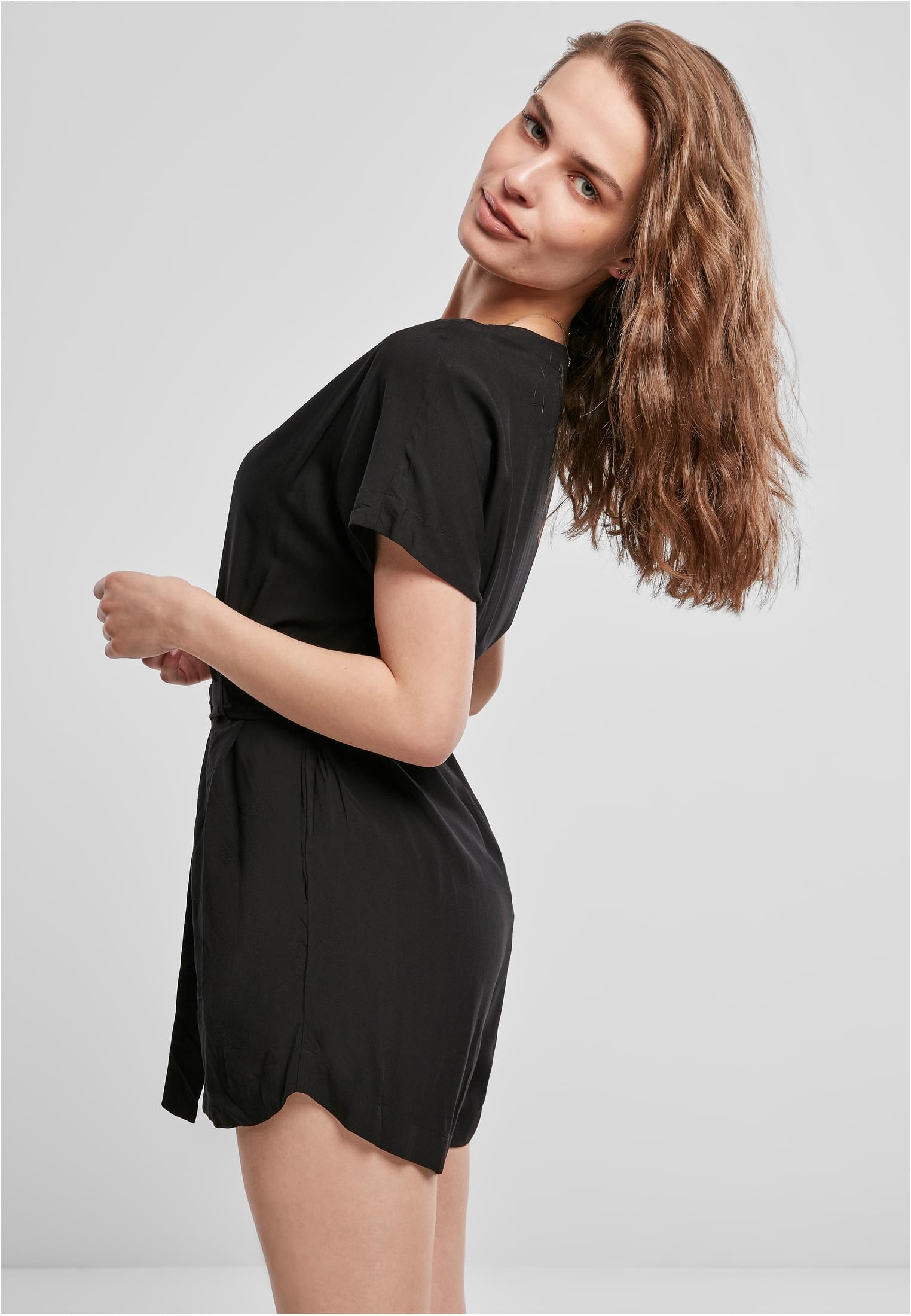 Frauen Ladies Short Viscose Belt Jumpsuit in Farbe black