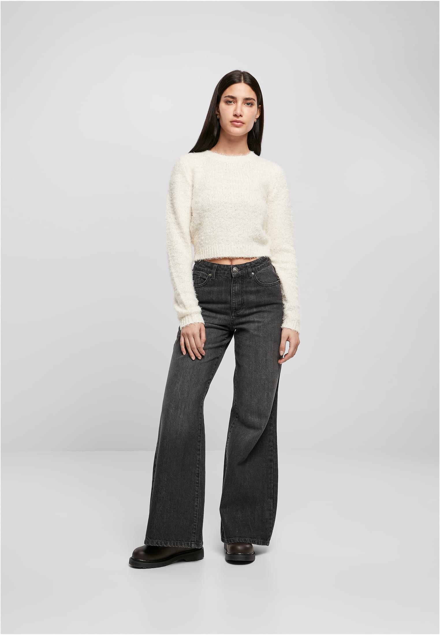 Sweater & Strickjacken Ladies Cropped Feather Sweater in Farbe whitesand