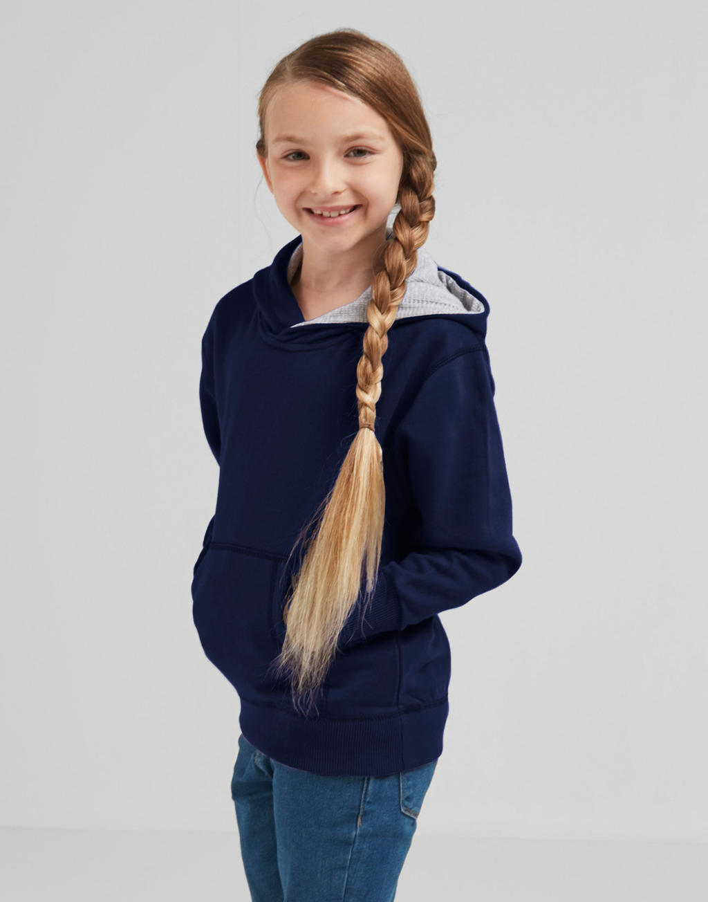  Kids Contrast Hoodie in Farbe Navy/Light Oxford