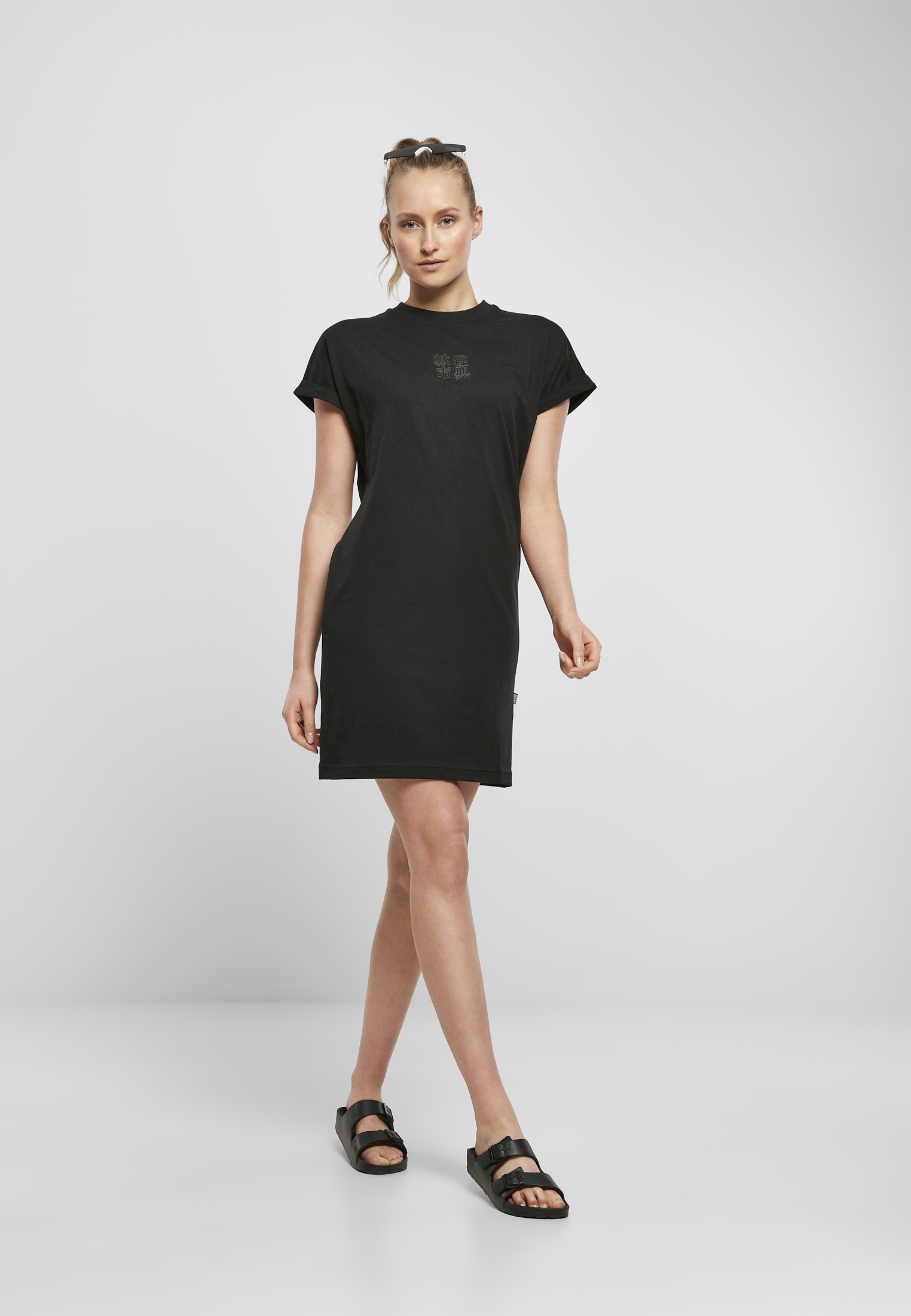 Kleider & R?cke Ladies Cut On Sleeve Printed Tee Dress in Farbe black/black