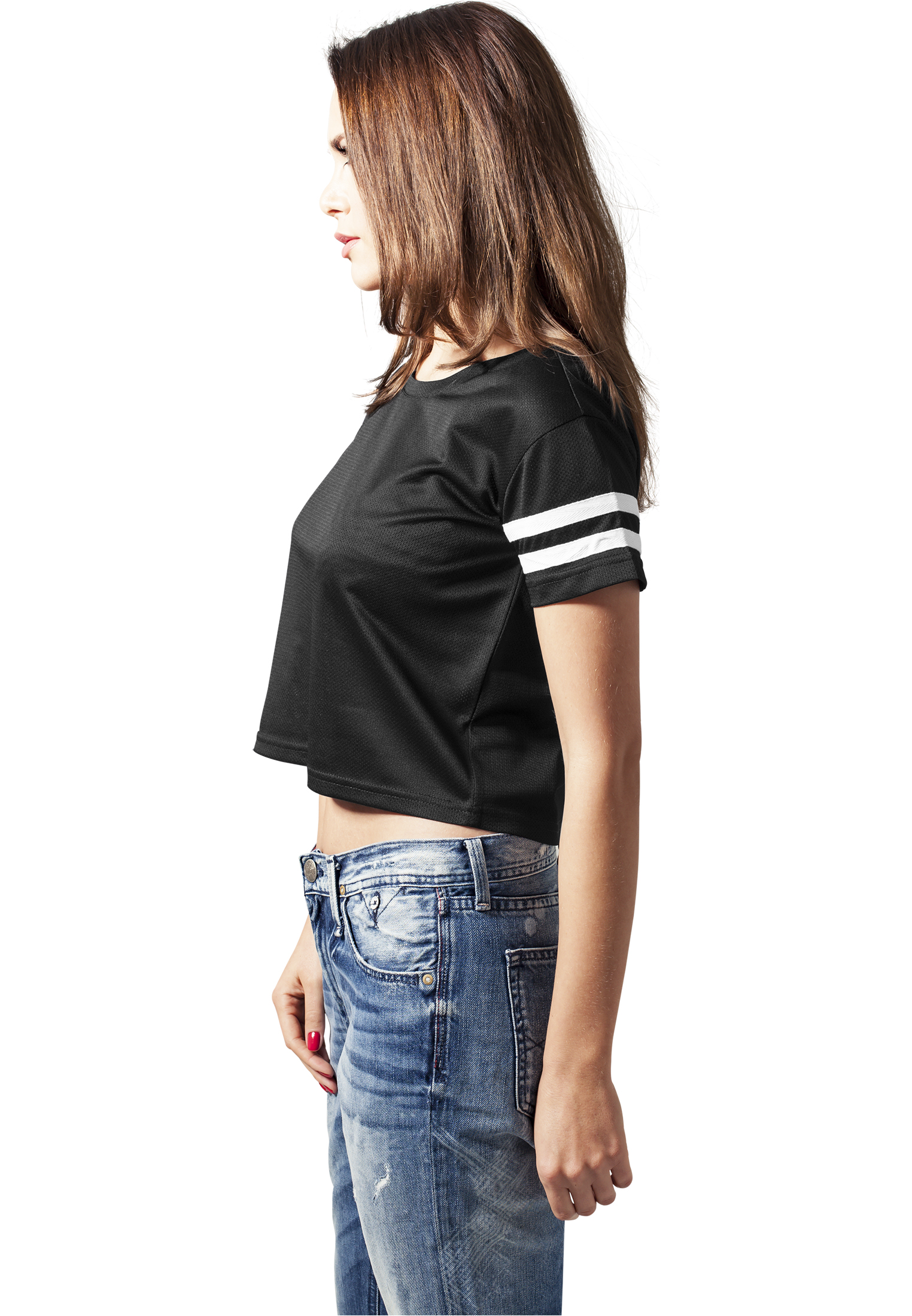 Cropped Tees Ladies Mesh Short Tee in Farbe blk/wht