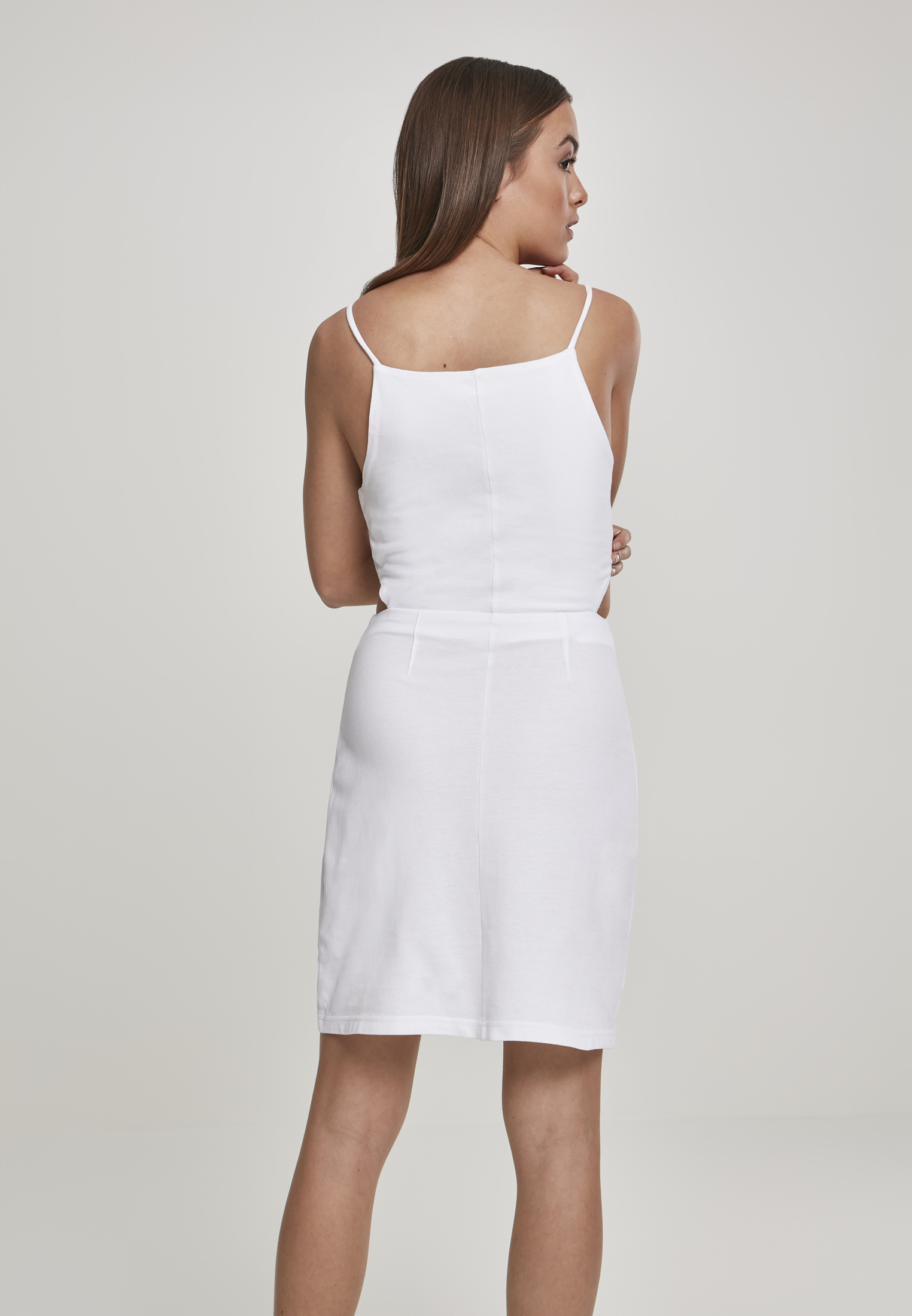 Kleider & R?cke Ladies Short Spaghetti Pique Dress in Farbe white